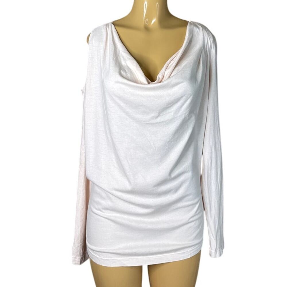 XCVI Provence Cowl Neck Top Long Sleeve Cold Shoulder Pale Peach SZ Large